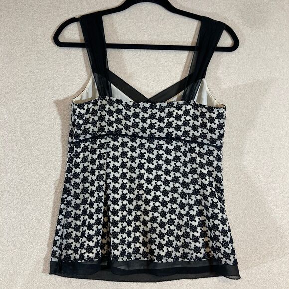 Ann Taylor Silk Tank Women's 2 Black Roses Y2K Babydoll Boho Festival Coquette - Picture 4 of 9